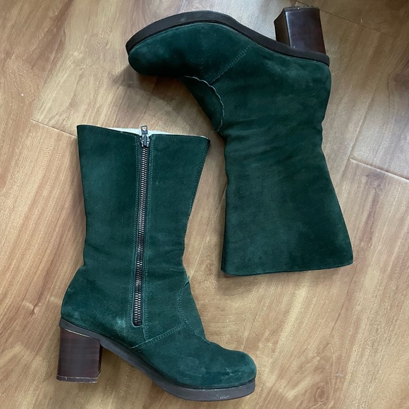 Amazing Vintage 'Hogl' Austrian Hunter Green Suede Mid Calf Booties - Picture 9 of 14